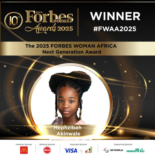 Honoured with the Next Generation Award at the 2025 FORBES WOMAN AFRICA Awards